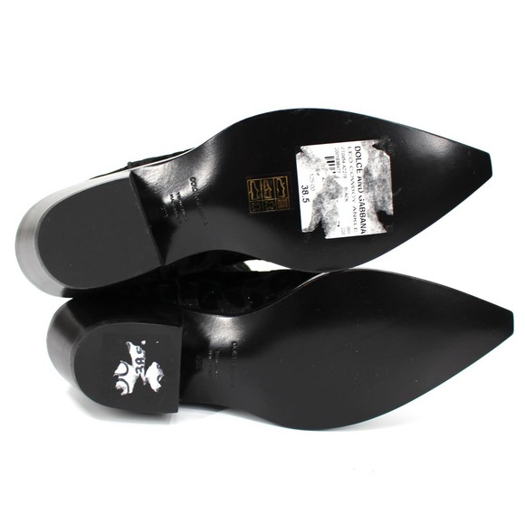 Dolce & Gabbana Black Leopard Metallic Heeled Cowboy Ankle Boots 38.5 Bootie - Picture 6 of 7